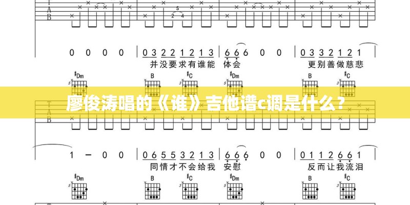 廖俊涛唱的《谁》吉他谱c调是什么？